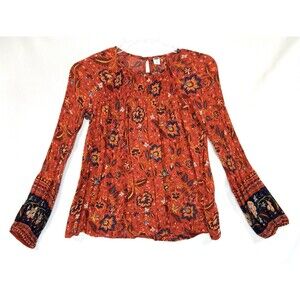 Old Navy Y2K Babydoll Smocked Top Women's Floral Long Sleeve Blouse Sz XS Boho